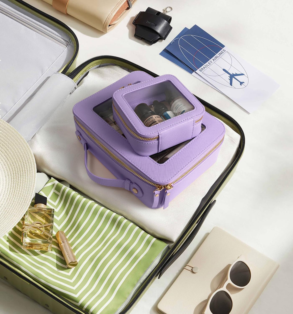 LETGO Small Makeup Bag Pouches for Purse Clear Makeup Bag for Purse Accessories Make Up Bag Small Car Organizer and Storage (Mini Purple)