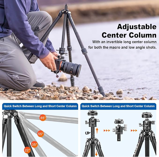 CAVIX 57"/145cm Carbon Fiber Tripod, Lightweight Tripod