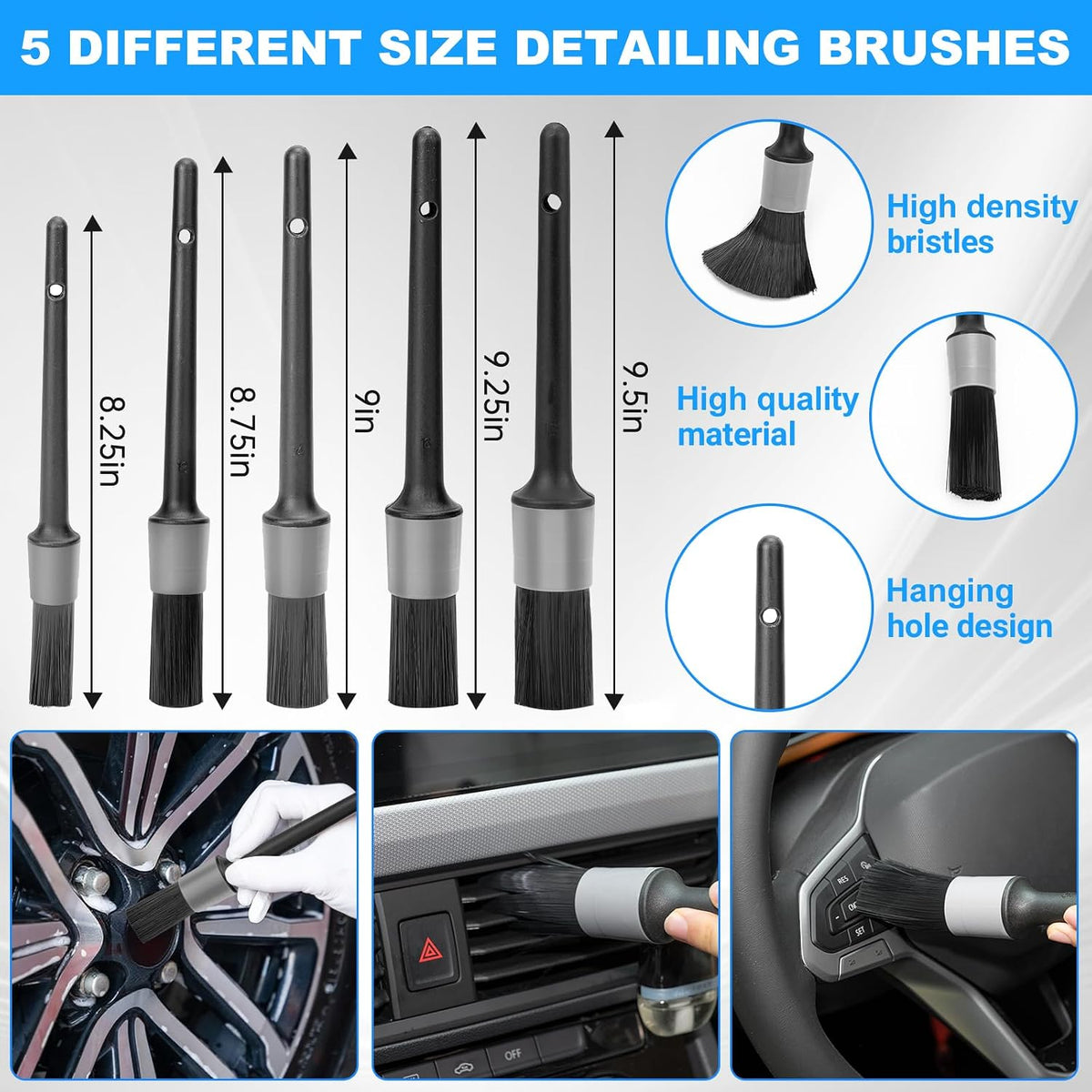 THINKWORK Car Detailing Kit, Car Detailing Brush Set, Car Cleaning Drill Brush Kit with Extension Pole, Professional Auto Detailing Supplies for Automobile Interior Exterior Wheels