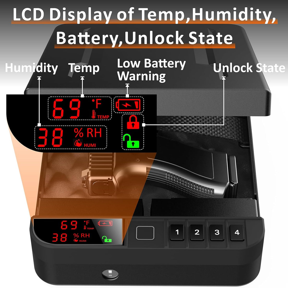 Z ZLJUAN Portable Biometric Gun Safe - LCD Display, Fingerprint & Keypad Lock | Black, Ideal for Travel & Home