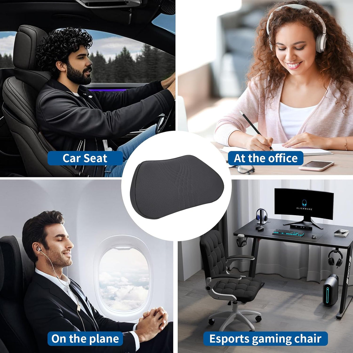 Lumbar Support Pillow for Car,Memory Foam Car Seat Back Support Pillow for Driving Ergonomic Back Cushion for Pain Relief & Sciatica Back Support for Office Chair (Black)