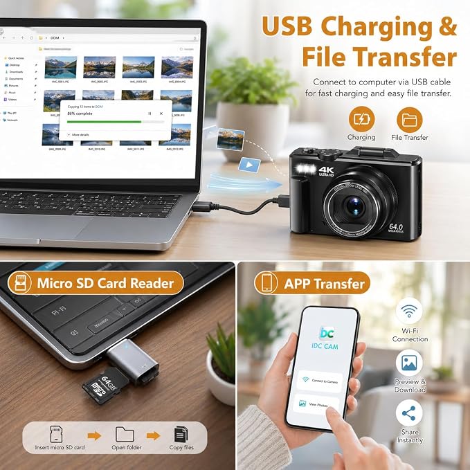 4K Digital Camera for Photography, 64MP Vlogging Camera for YouTube