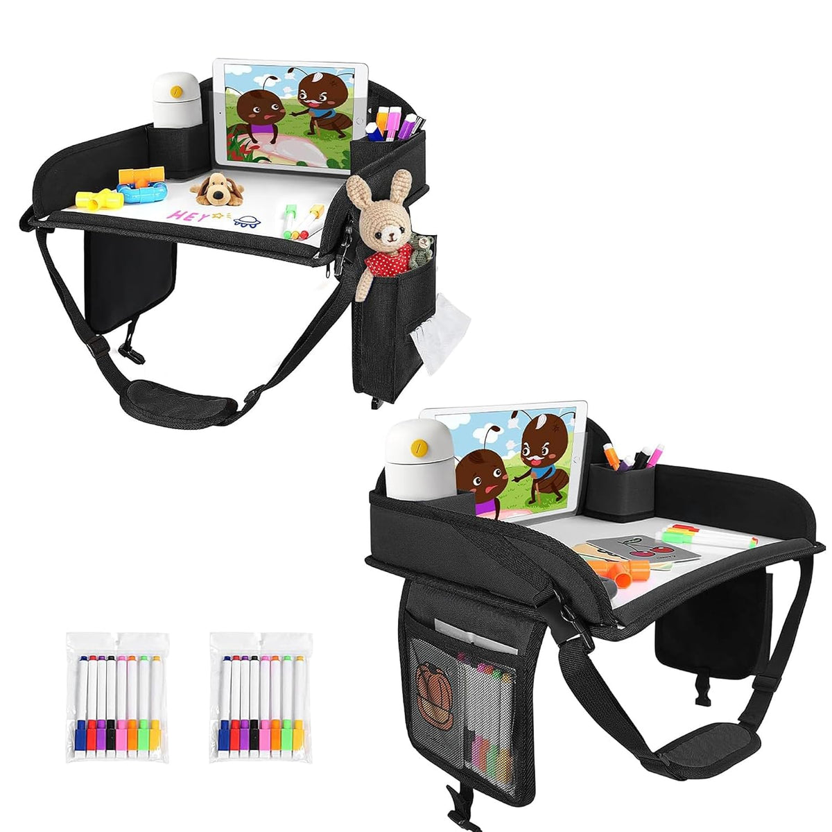 Kids Lap Desk Tray for Road Trip Activities, Portable, Black 2PCS