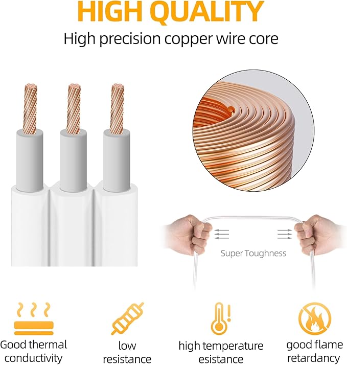 STARELO Twin Extension Cord Receptacle, 12FT Flat Plug with 6 3-Prong Receptacles, 6FT Long on Each Side, for Behind Beds, Sofas, Dressers, Furniture (White)