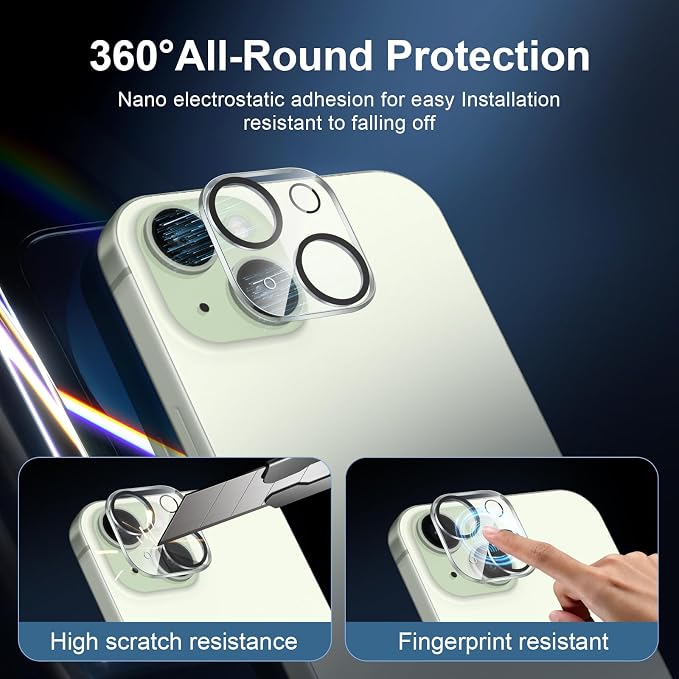 NEW'C 3x for iPhone 15 Plus Screen Protector+ 3x Camera Lens Protector