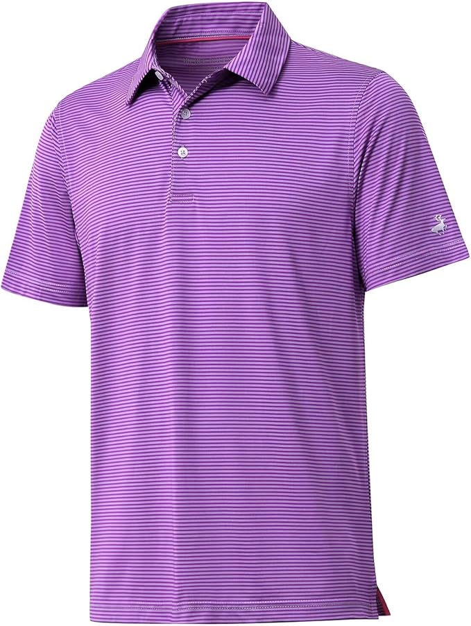 Mens Golf Shirt Moisture Wicking Dry Fit Performance Sport Short Sleeve Striped Golf Polo Shirts for Men