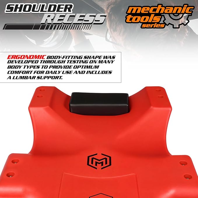 M-AUTO Mechanic Roller Creeper with Padded Headrest, 40" Dual Tool Trays Rolling Creeper for Garage Shop Auto Work Repair, Noiseless Swivel Casters, Red