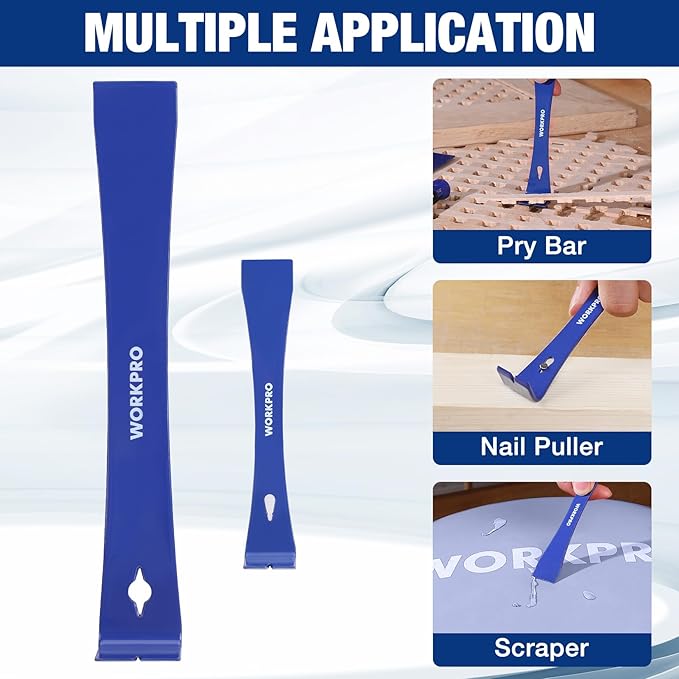 WORKPRO Pry Bar and Nail Punch Set, 5-1/2" Mini Pry Bar, 12" Prybar, 5" Nail Setter, 3-IN-1 Utility Claw Bar for prying, scraping, lifting, pulling, Perfect for Home Remolding & Woodworking