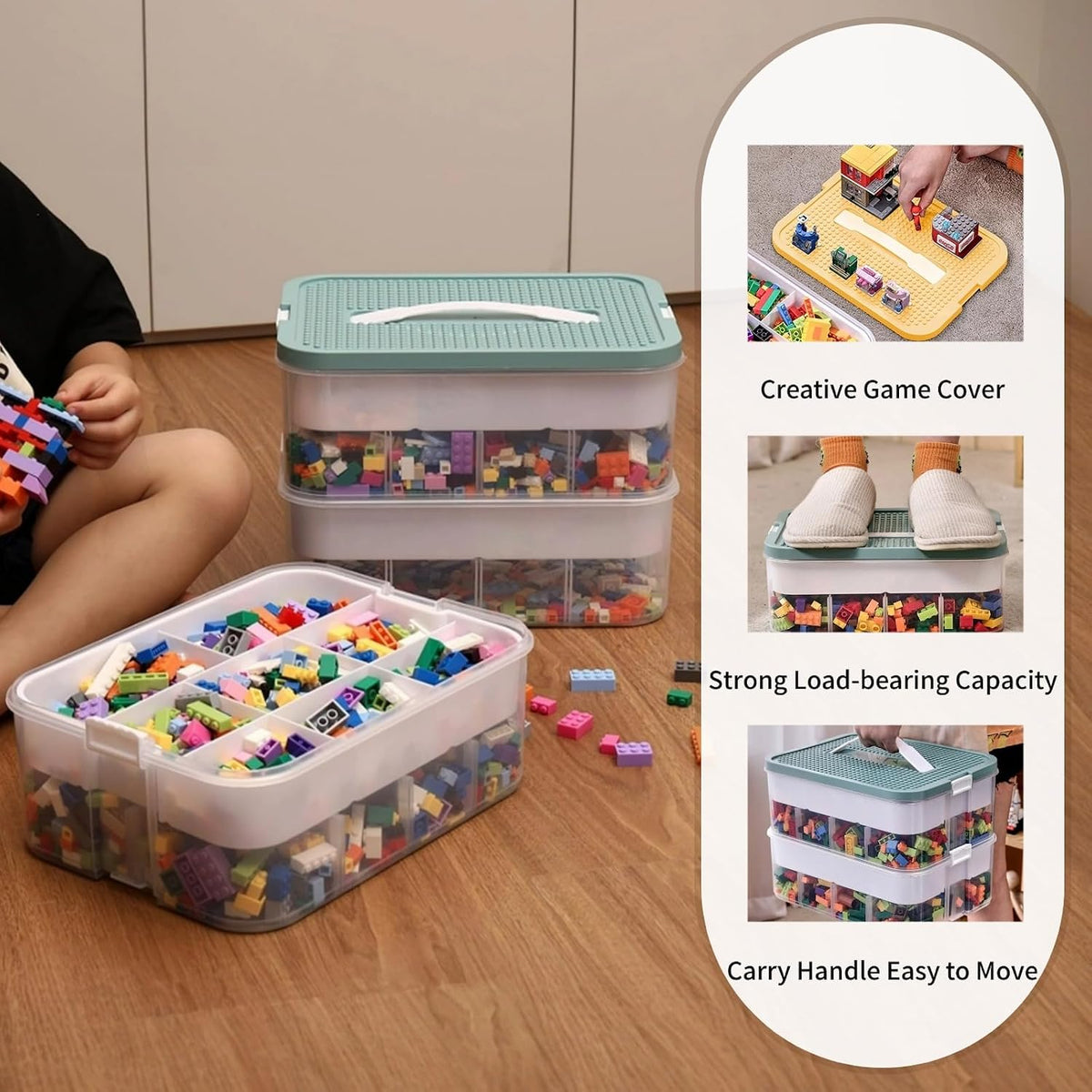 Toys Organizer Storage Case Plastic Storage Container Box for Lego Stackable Building Block Playroom Organization Bin for Lego, Board Games, Craft Supplies