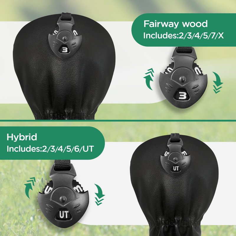 WTLJQQY Golf Club Head Covers - 1pc or Set Premium Leather Covers with Green Lucky Clover Embroidery for Driver, Fairway Wood, and Hybrid Clubs Headcover (1pc Hybrid Headcover)