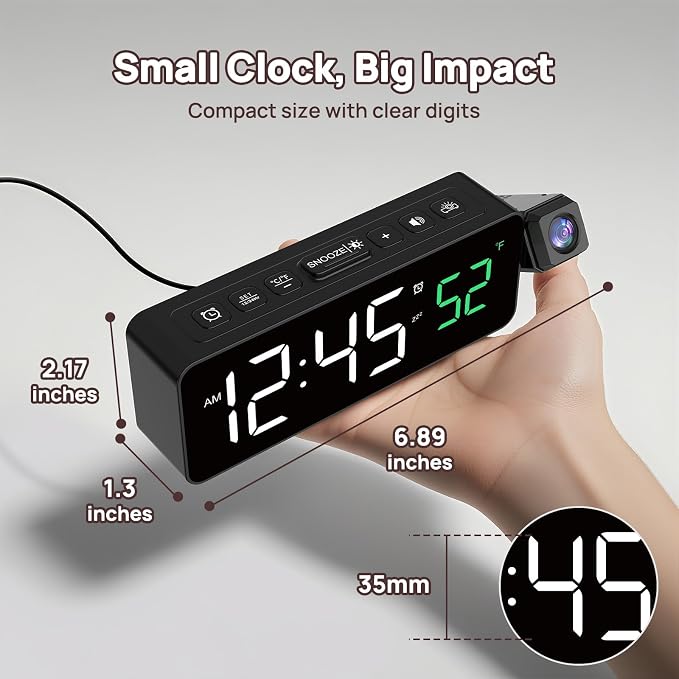 Netzu Projection Alarm Clock for Bedroom Ceiling, Small Compact Plug-in Digital
