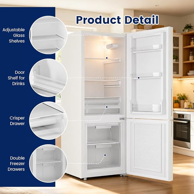 Apartment 7.1 Cu.Ft Refrigerator with Bottom Freezer Cream White | Office Fridge with Bottom Freezer, Large Capacity, Energy Saving, Adjustable Thermostat, Low Noise