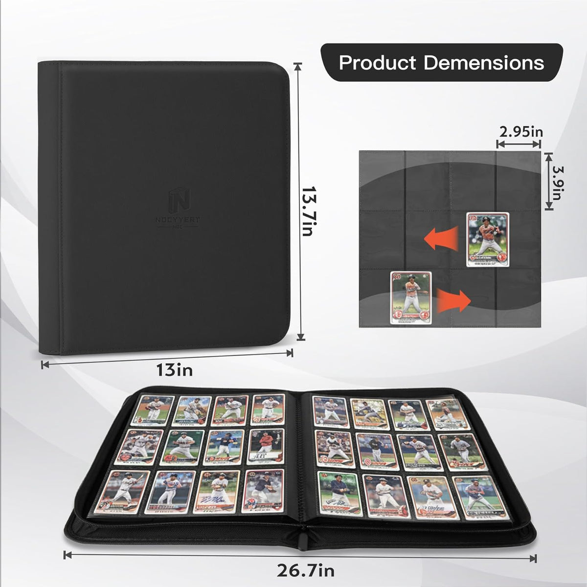 Skiennix Premium Card Binder - 12 Pocket Album for 720 Trading Cards | Durable PU Zipper, Black