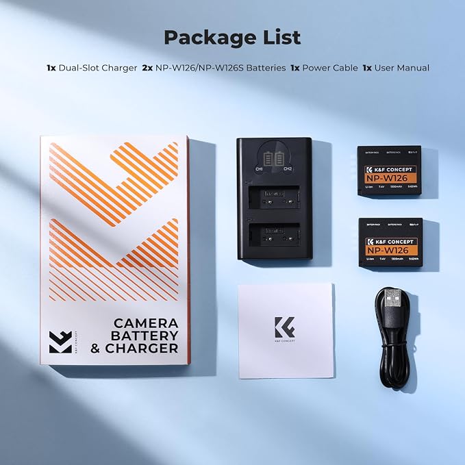 K&F Concept 1300mAh NP-W126 NP-W126S Battery and Charger