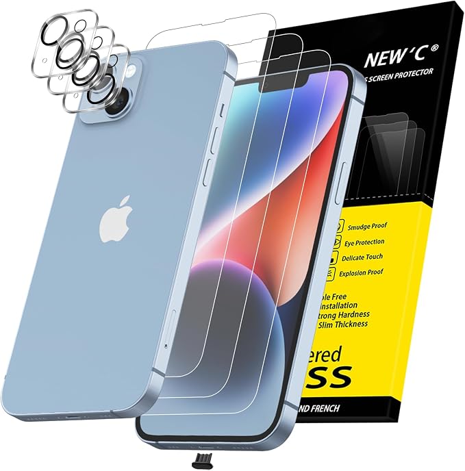 NEW'C 3x for iPhone 14 Plus Screen Protector+ 3x Camera Lens Protector