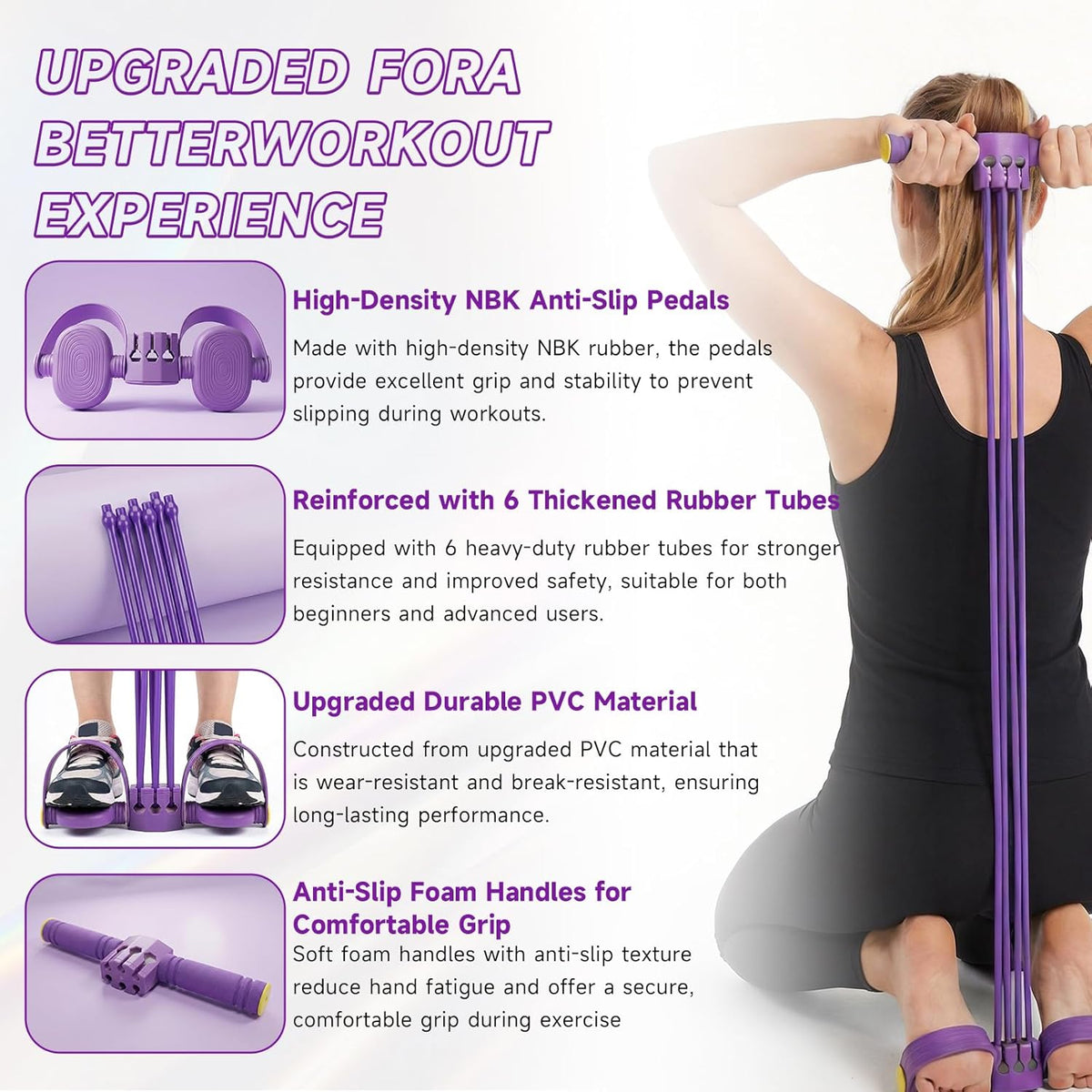 Pedal Resistance Bands - Adjustable 6-Tube Heavy-Duty Rubber Bands for Full Body Workout | Home Fitness