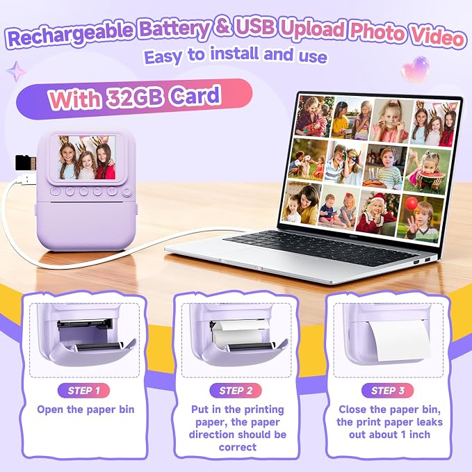 Kids Camera Instant Print, Portable Toddler Camera Toys