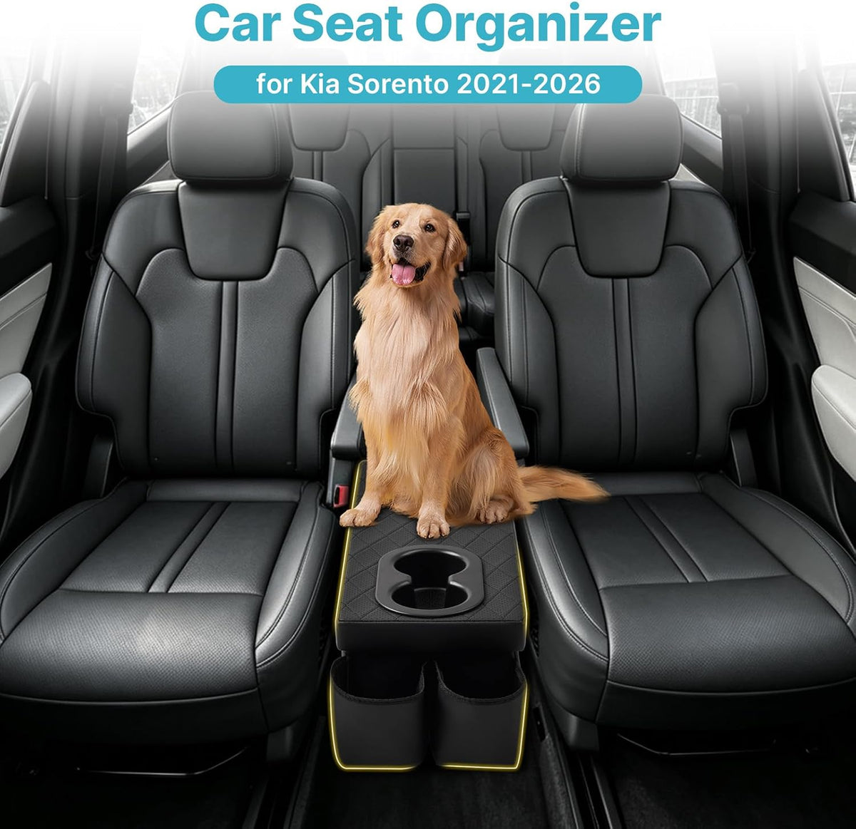 Mixsuper Liner Car Seat Organizer for Kia Sorento 2021-2026, Console Organizer Backseat Box with Cup Holders for Kia Sorento, Kids Toys Baby Supplies Dog Toy Box Storage Bin Travel Accessories