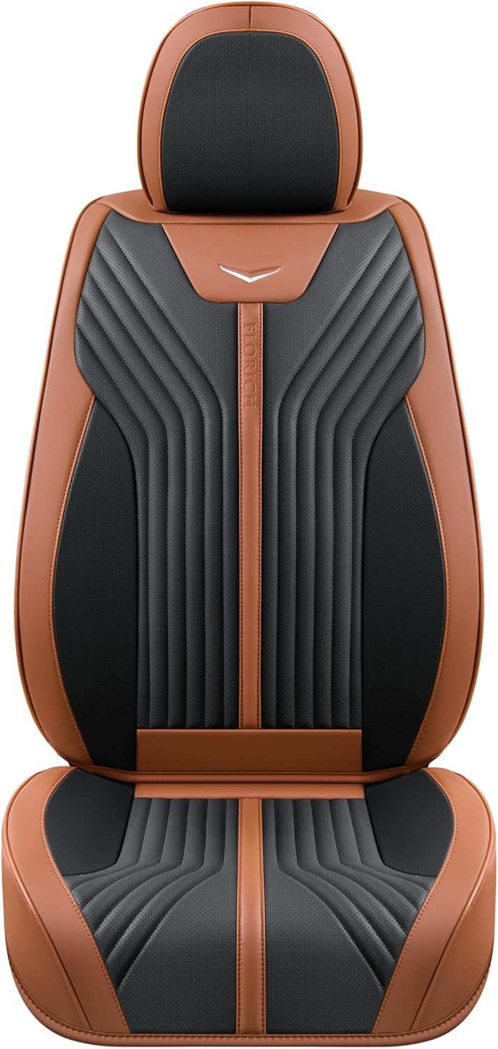 FLORICH Car Seat Covers Front Leather Seat Cover Waterproof Seat Cover for SUV Full Coverage Car Seat Protector Universal Fit for Most Cars Trucks SUV, Brown&Black