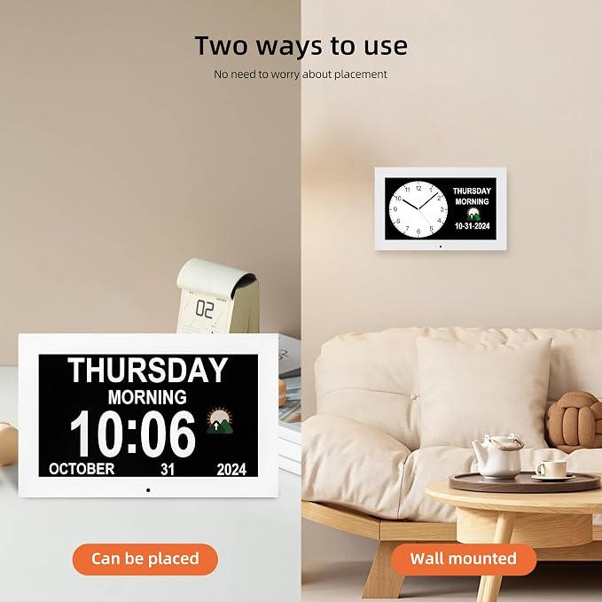 Dementia Clock with 12 sets of alarms paired with 20 usage scenarios, Large