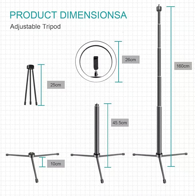 10" Selfie Ring Light with 10" Stand and 60" Selfie Stick, 3 Color Light