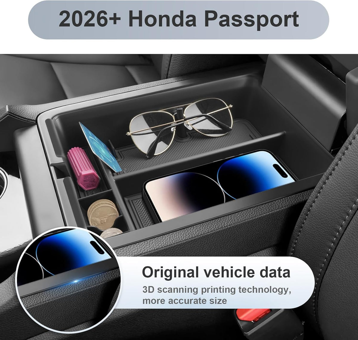 SKTU 2-Pack for 2026 2027 Honda Passport Center Console Organizer 2026 2027 Passport Console Tray & Wireless Charging Mat Honda Passport 2026 2027 Accessories Silicone Console Non-Slip Pad