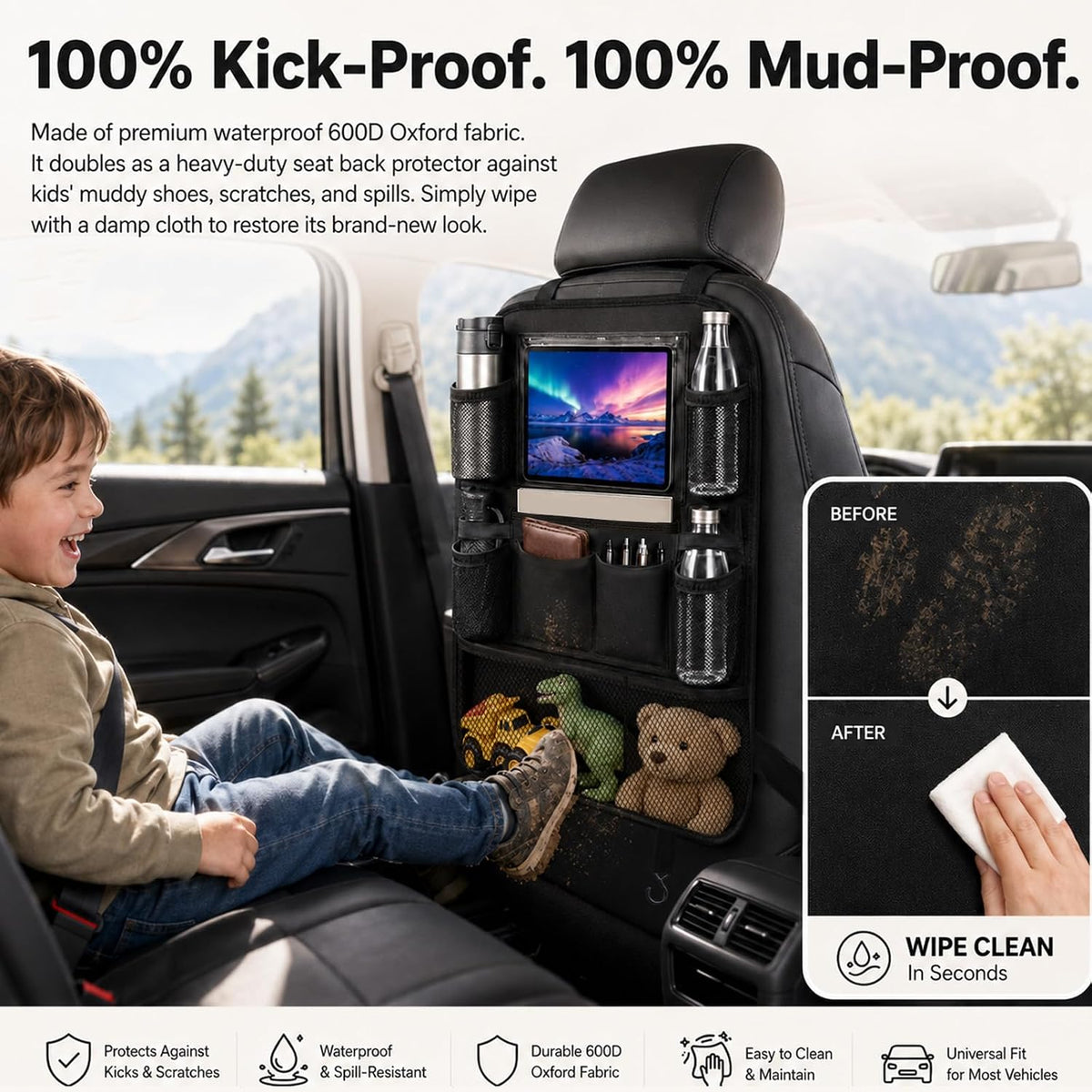 Backseat Car Organizer Universal Seat Back Storage Protector 1 Pack