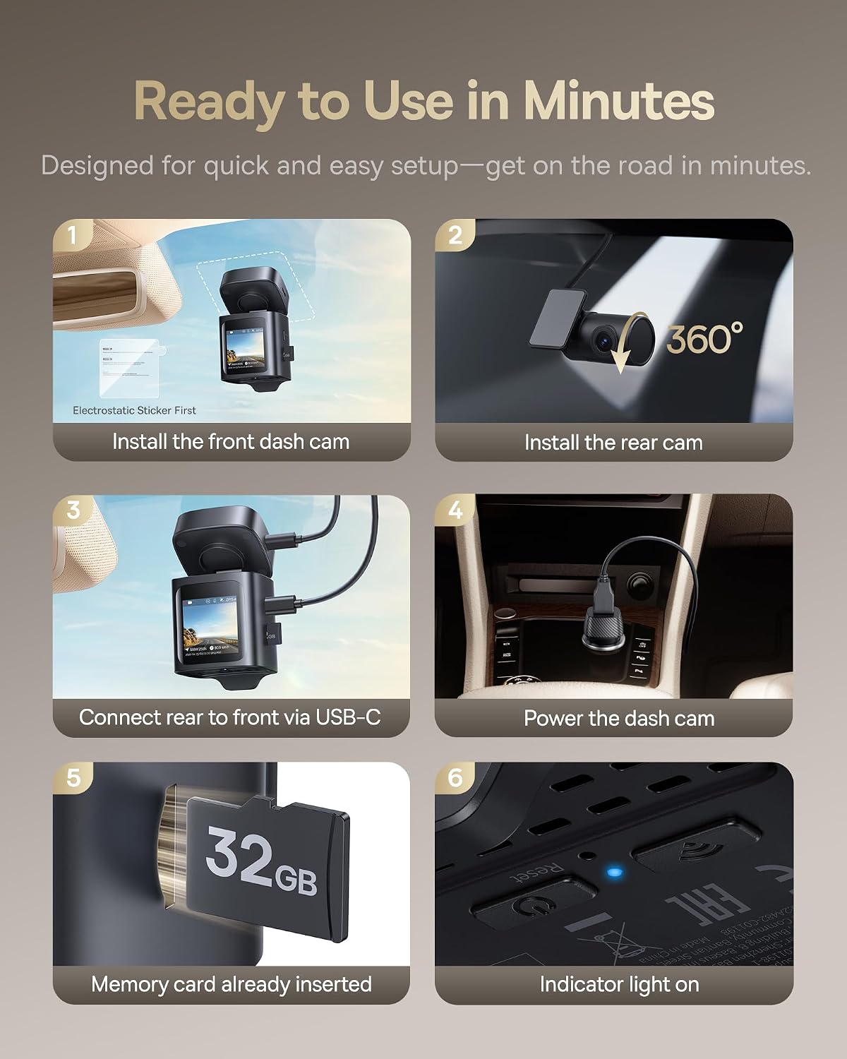 Baseus VD1 Pro Solar Dash Cam Front and Rear, 4K+1080P Dash Camera for Cars, Battery Powered Parking Mode, Starvis Night Vision, 32 GB Card Included, 5GHz WiFi, GPS, Wide Angle,Voice Control