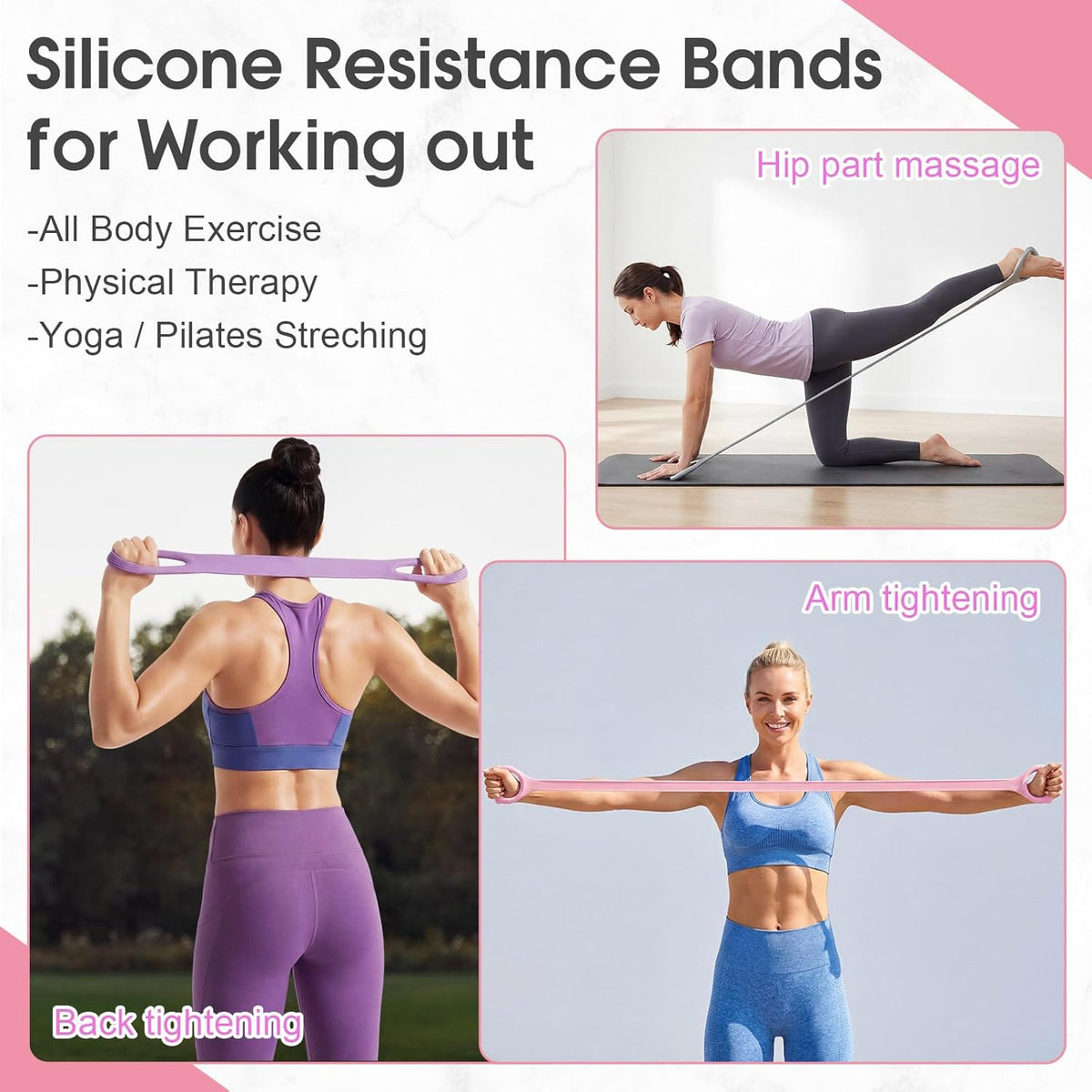 Soulchen Figure 8 Fitness Resistance Bands - 5 Pack (10-50 Lbs) for Yoga, Pilates, and Strength Training