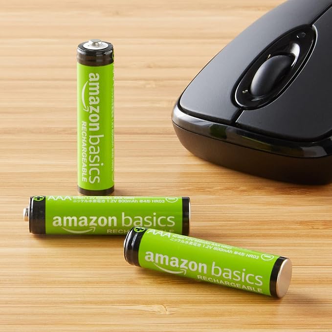 Amazon Basics 24-Pack Rechargeable AAA NiMH Batteries, 800 mAh, Low