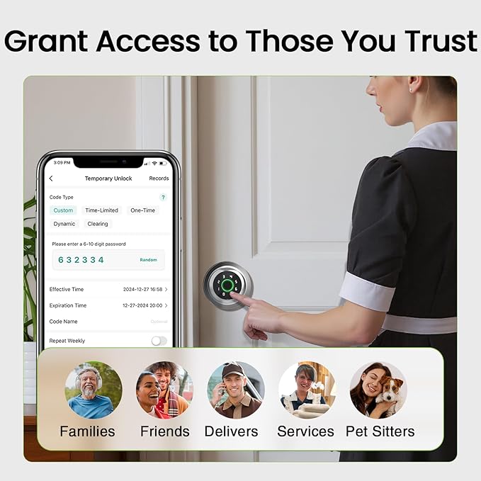 GHome Smart Fingerprint Door Lock, 4 in 1 Smart Fingerprint Door Knob with Keypad, App Control, Auto Lock, Biometric Door Knob with Lock for Bedroom, Apartment, Garage, Home & Office