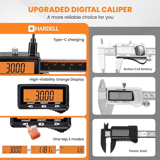 HARDELL Digital Caliper, Stainless Steel Digital Micrometer