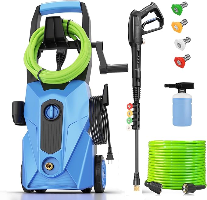 2026 New 5000PSI Pressure Cleaner, Power Cleaner with 33FT Resistant Extension Hose and 4 Nozzles, Compatible with Undercarriage Cleaner, Best for Home/Car Cleaning(Light Blue)