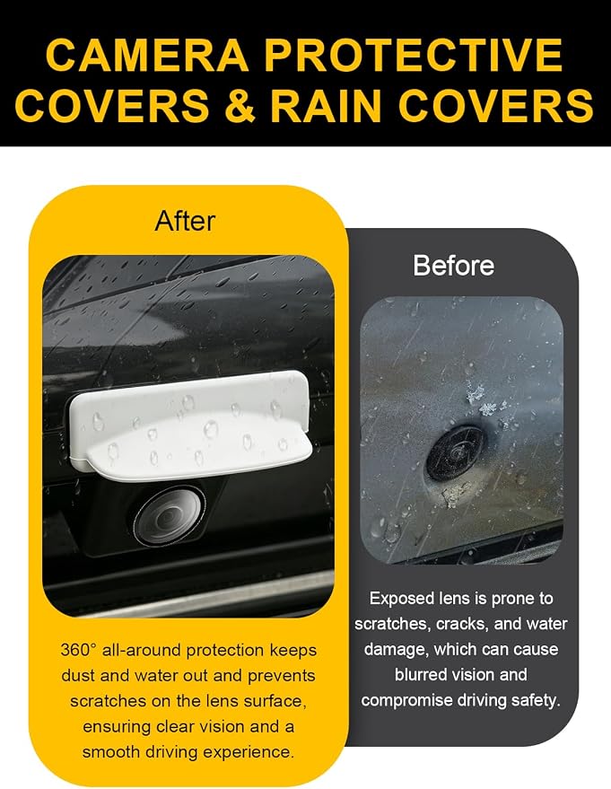 Car Camera Lens Protector 4-Pack + Backup Camera Rain Shield 2-Pack,