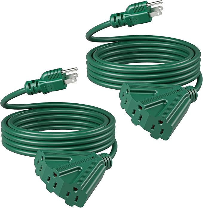DEWENWILS 15 FT Outdoor Extension Cord, Weatherproof 16/3 SJTW Power Cable for Outdoor String Lights and Landscaping String Lights, ETL Listed, Pack of 2, Green