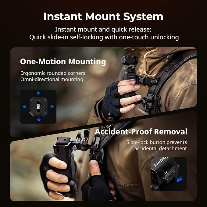 SMALLRIG Universal Three-in-One Camera Clip Kit, Quick Release System, Backpack