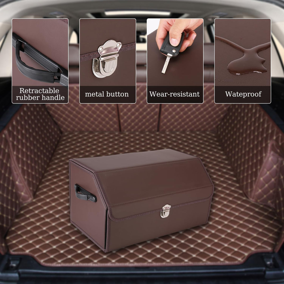 Trunk Organizer for Car, SUV Trunk Organizer Leather Storage, Cargo Box-Automotive Consoles Organizers-Multi-Compartment Adjustable Auto Grocery Home Storage Box