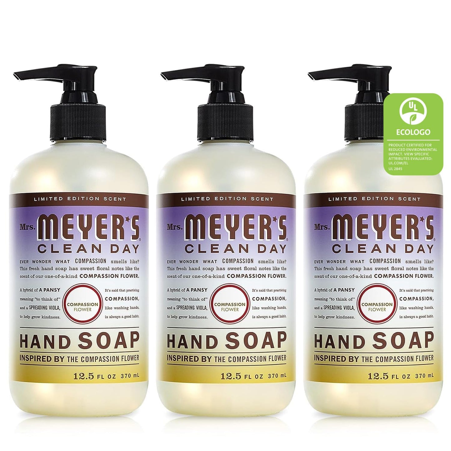 Mrs. Meyer 'S Clean Day Hand Soap, Made With Essential Oils, Biodegradable Formula, Compassion Flower, 12.5 Fl. Oz - Pack Of 3