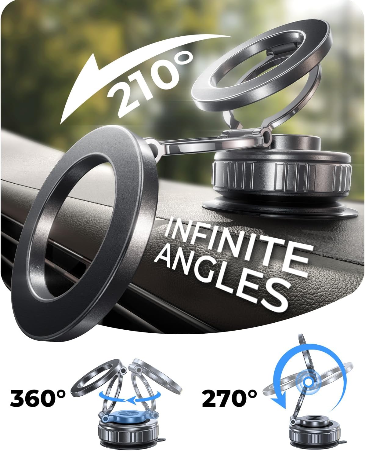 2-Pack Vacuum Magnetic Phone Holder for Car [All-Metal & 119+lbs Suction]