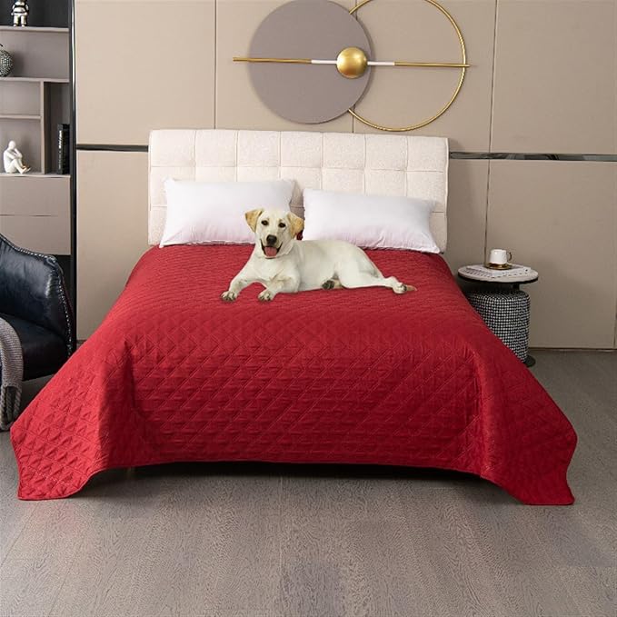 GIBZ Waterproof Dog Bed Cover Anti Slip Pet Furniture Protector Blanket Washable Thick Quilted Mat, Red, 218x208cm