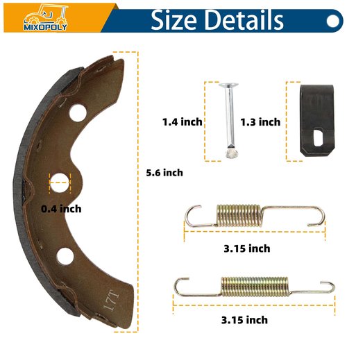 Mixopoly Golf Cart Brake Shoes Pads with Spring Kit for Club Car DS & Precedent 1995-up, Replace OEM 101823201 1018232-01 101816301 1011466