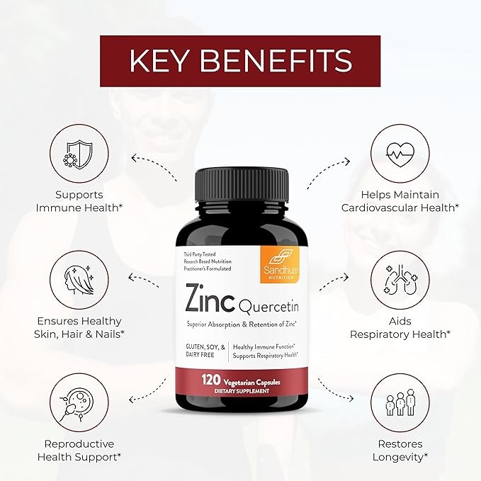 Sandhu's Zinc Quercetin Vegetarian Capsules 120 Ct- (2 Pack)