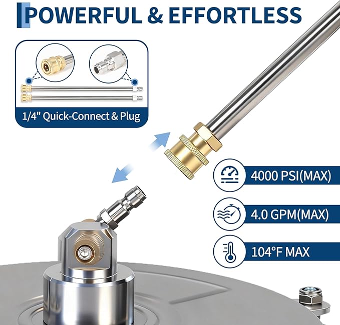 14" Pressure Washer Surface Cleaner with 4 Wheels, Stainless Steel Surface Cleaner for Pressure Washer Attachment for Patio, Sidewalk, Deck and Driveways