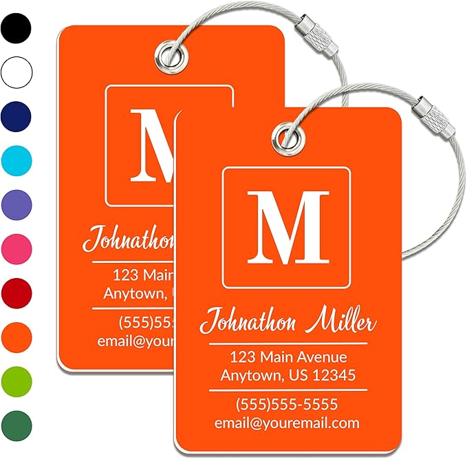 Personalized Luggage Tag | 2 Pack | Custom Luggage Tags for Suitcases | Kids Backpack Tag | 10 Color Options & Choose Font, Font Color
