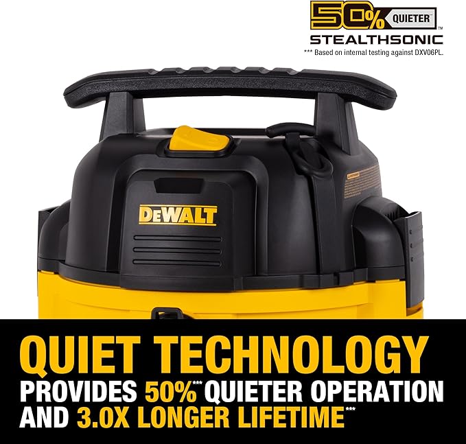 DEWALT 6 Gallon STEALTHSONIC Shop Vacuum Wet and Dry DXV06PL-QT, Ultra Quiet 4 Peak HP Wet Dry Vac for Jobsite & Workshop
