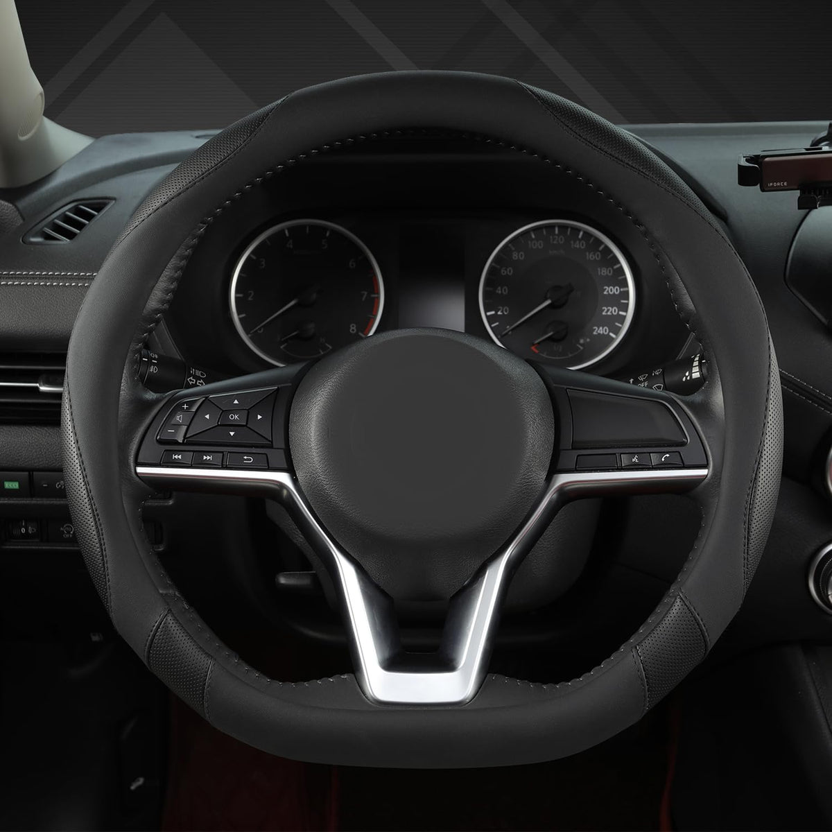 West Llama Flat Bottom Car Steering Wheel Cover for Nissan,D Shaped Steering Wheel Cover for Rogue,Altima,Kicks (Black-Standard Size)