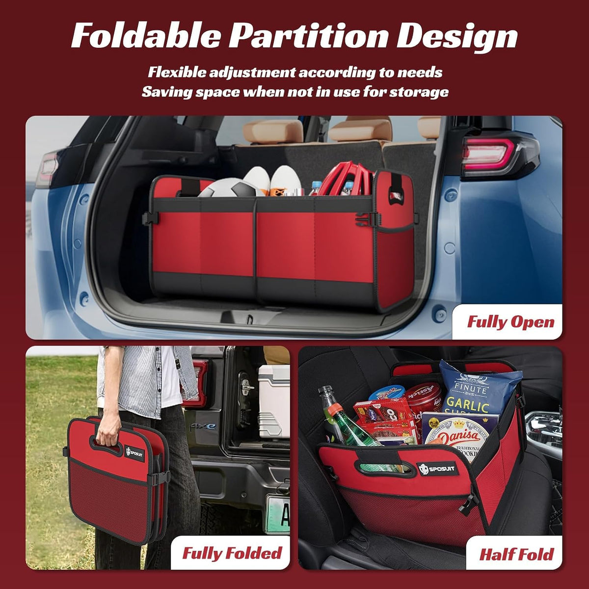 Sposuit Trunk Organizer for Car - 70L Collapsible Car Storage with 11 Pockets & Reinforced Handles, SUV Trunk Organizers for Grocery Cargo