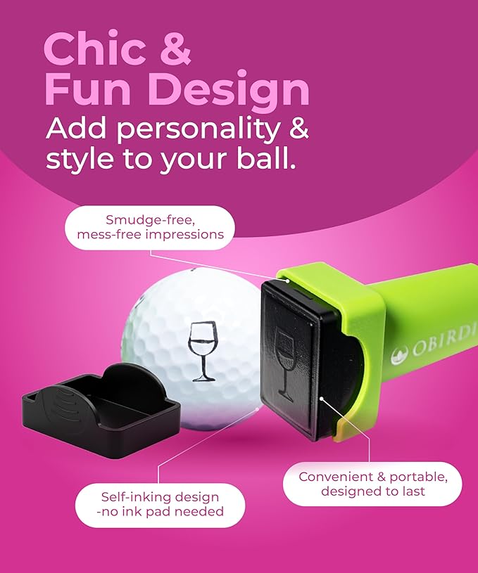 Self-Inking Golf Ball Stamp | Chic & Fun Golf Ball Stamper | Fast-Drying, Waterproof Golf Ball Marker Stamp | Reusable Golf Accessories for Women | Golfer Gifts | Golf Gadgets