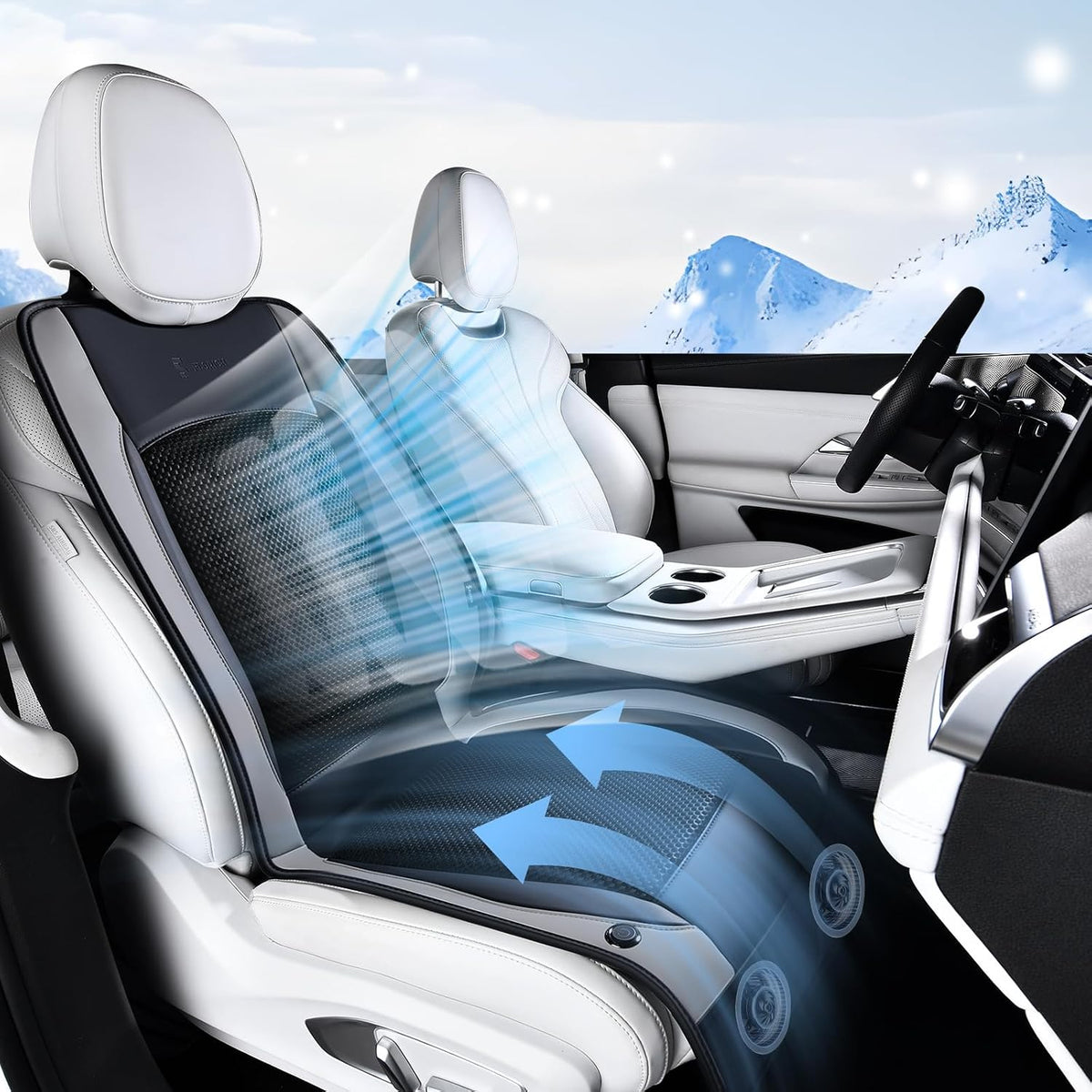 FLORICH Cooling Car Seat Cover Front Seat, 12V-24V Ventilated Seat Cushion, Cooling Car Seat Cushion with 2 Powerful Turbo Fans 3-Speed Adjustable for Summer Driving, Universal Fit for Car SUV Truck