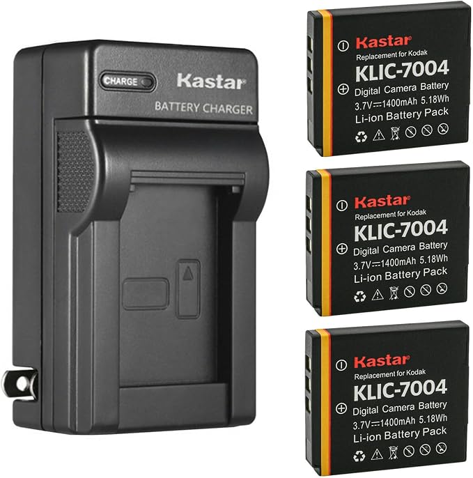 Kastar 3-Pack KLIC-7004 Battery and AC Wall Charger Replacement